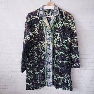 Citron Santa Monica Quilted Coat Size M Neon Vines Art To Wear Cotton Silk